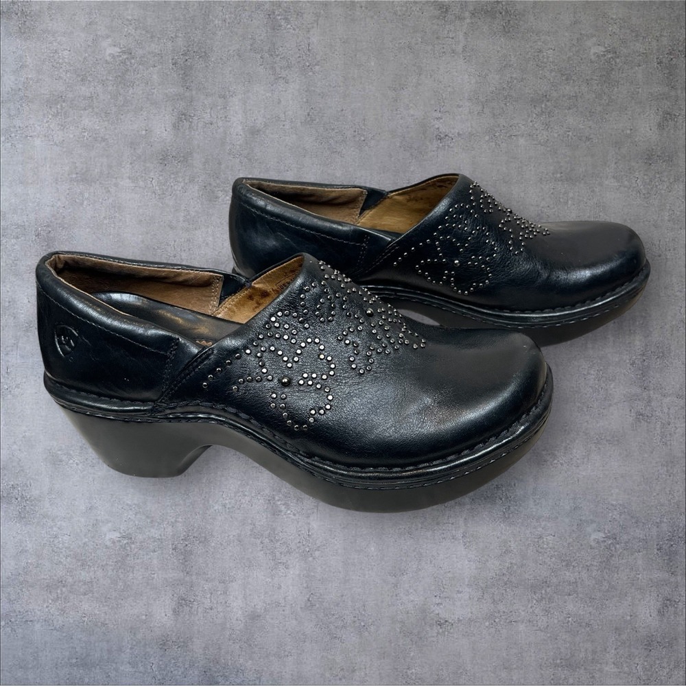 Ariat Strathmore Slip On Clogs Shoes Womens 8.5B Black Leather Studded Floral